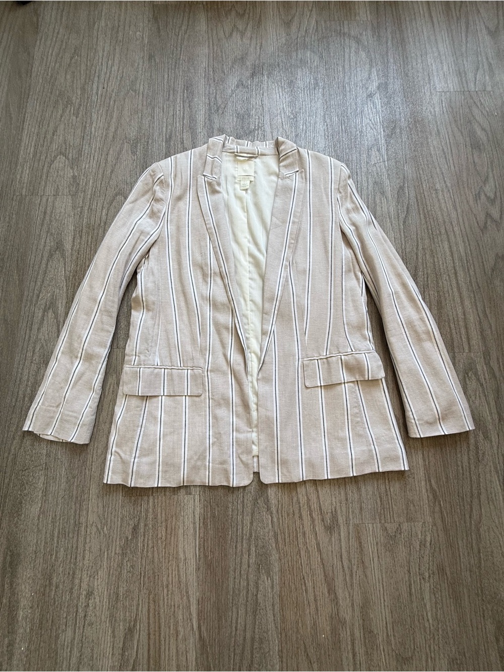 Striped Beige Linen Blend Blazer Jacket - Women